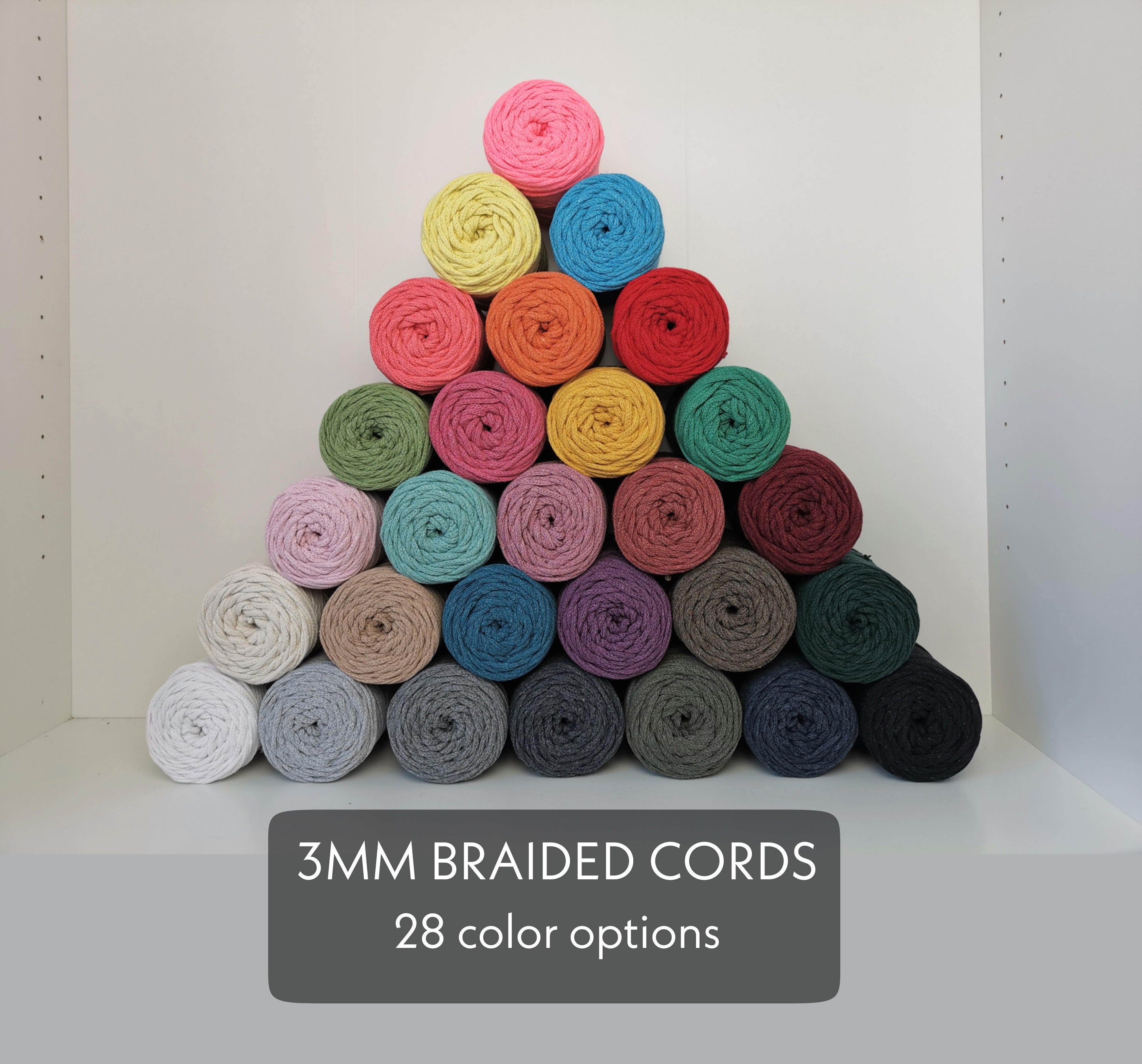 3mm BRAIDED COTTON CORD, Macrame String, Macrame Cotton Cord, Braided Cotton Twine, Bracelet, Jewellery Making, Diy Craft Supply, 28 Colors