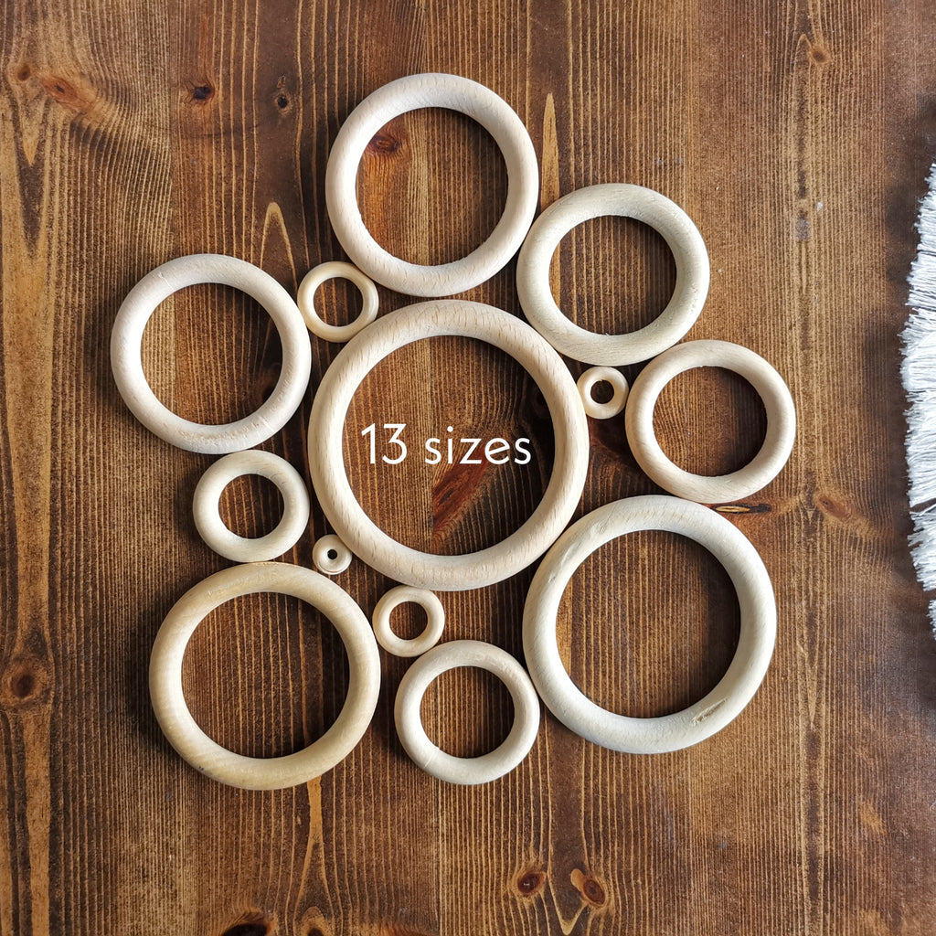 NATURAL WOODEN RINGS - 13 Size Unfinished Wooden Macrame Rings