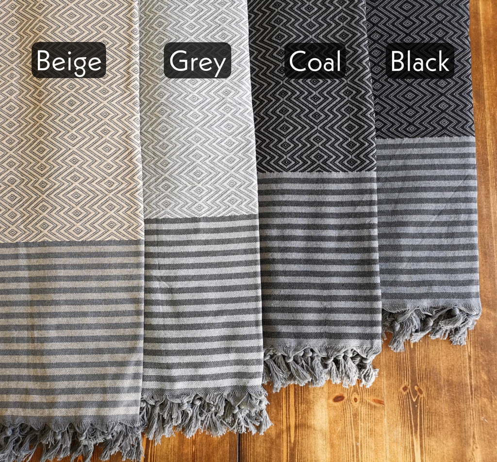 Bersuse 100% Cotton Turkish Throw Blanket - 60x95 Inches, Diamond Pattern, Black, OEKO-TEX
